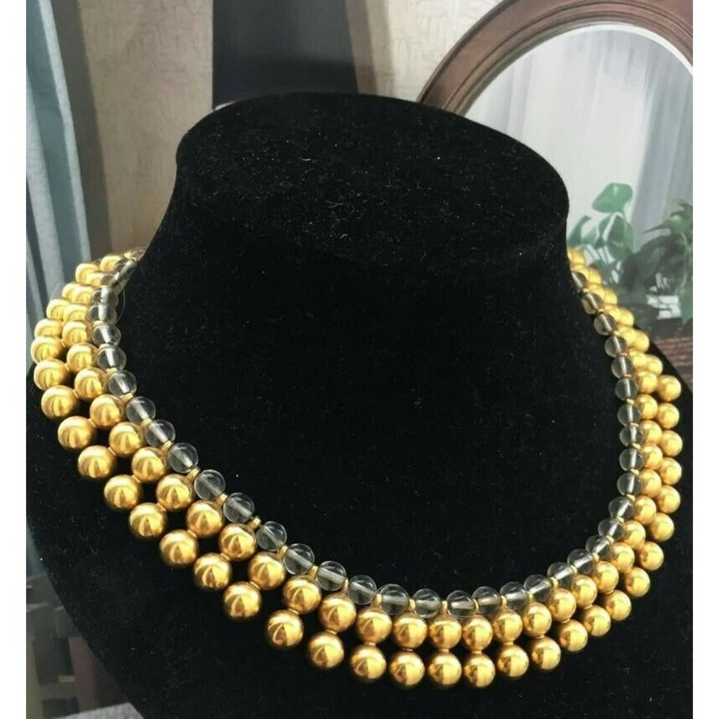 Vtg Robert Lee Morris Gold Tone Crystal Beaded Necklace Verified Authentic